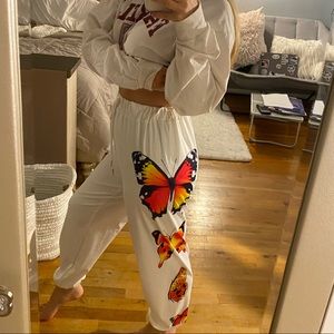 Butterfly Print Drawstring Waist Sweatpants🦋